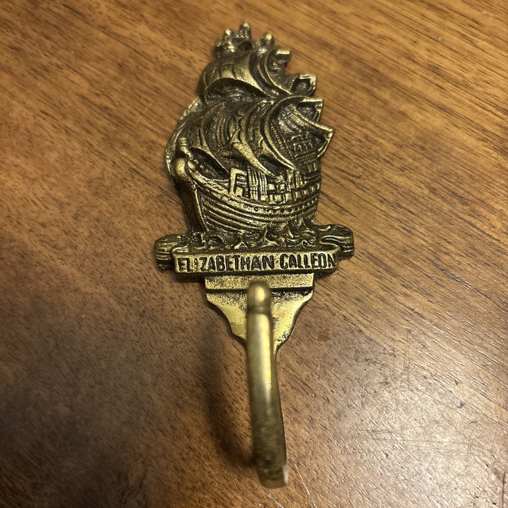 Vintage Brass Wall Hook Nautical‎ Sailing Ship Elizabethan Galleon